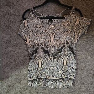 INC International Concepts Black and White Patterned Blouse
